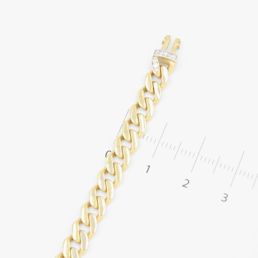 Esclava de oro 14k Tejido Barbado Hueco con Placa y Broche Incrustado con Zirconias Finas mod. 8222