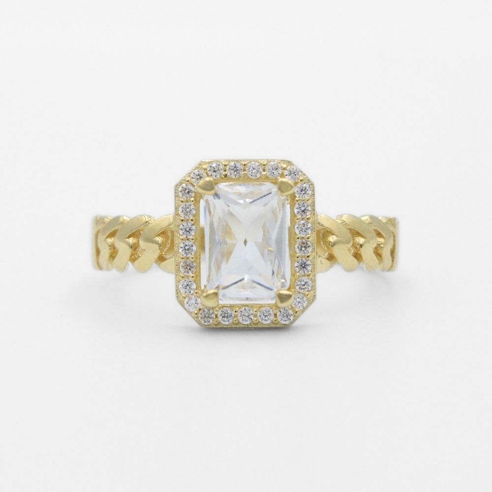 Anillo de Oro 14k Diseño con Zirconia de Corte Fino con Bisel de Zirconias Finas mod. 9728