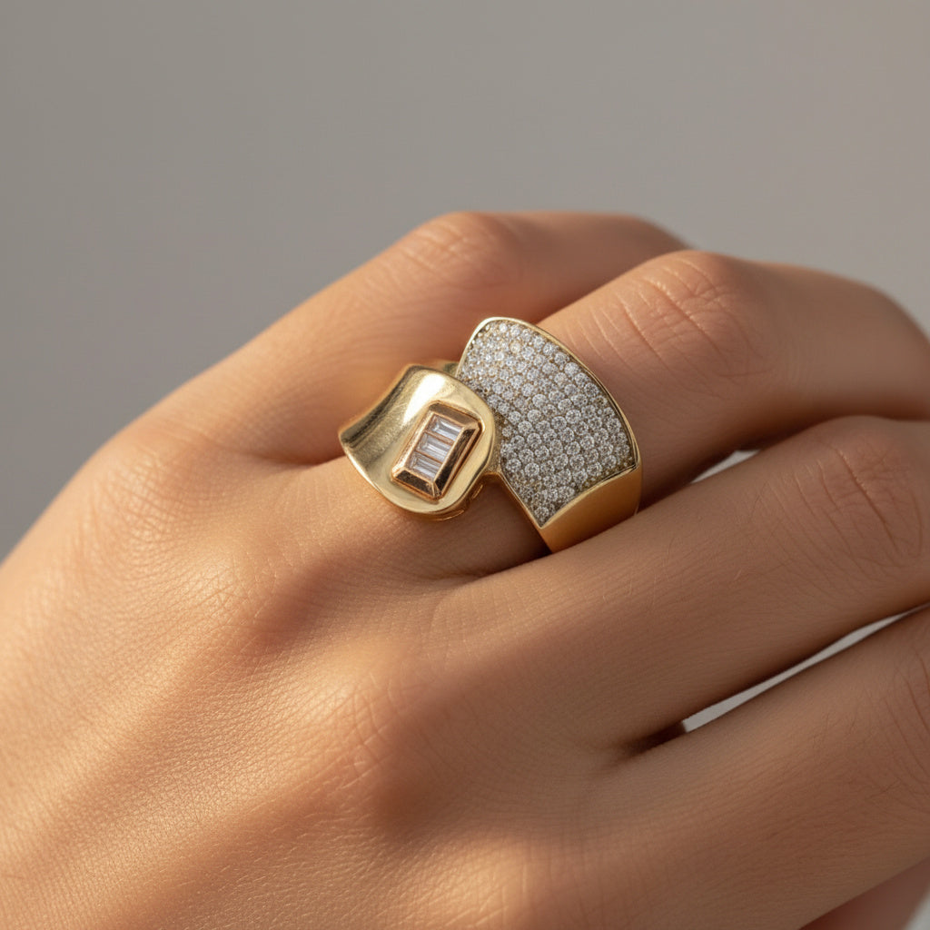 Anillo de Oro 14k Diseño Elegante Florentino con Zirconias Finas mod. 10004