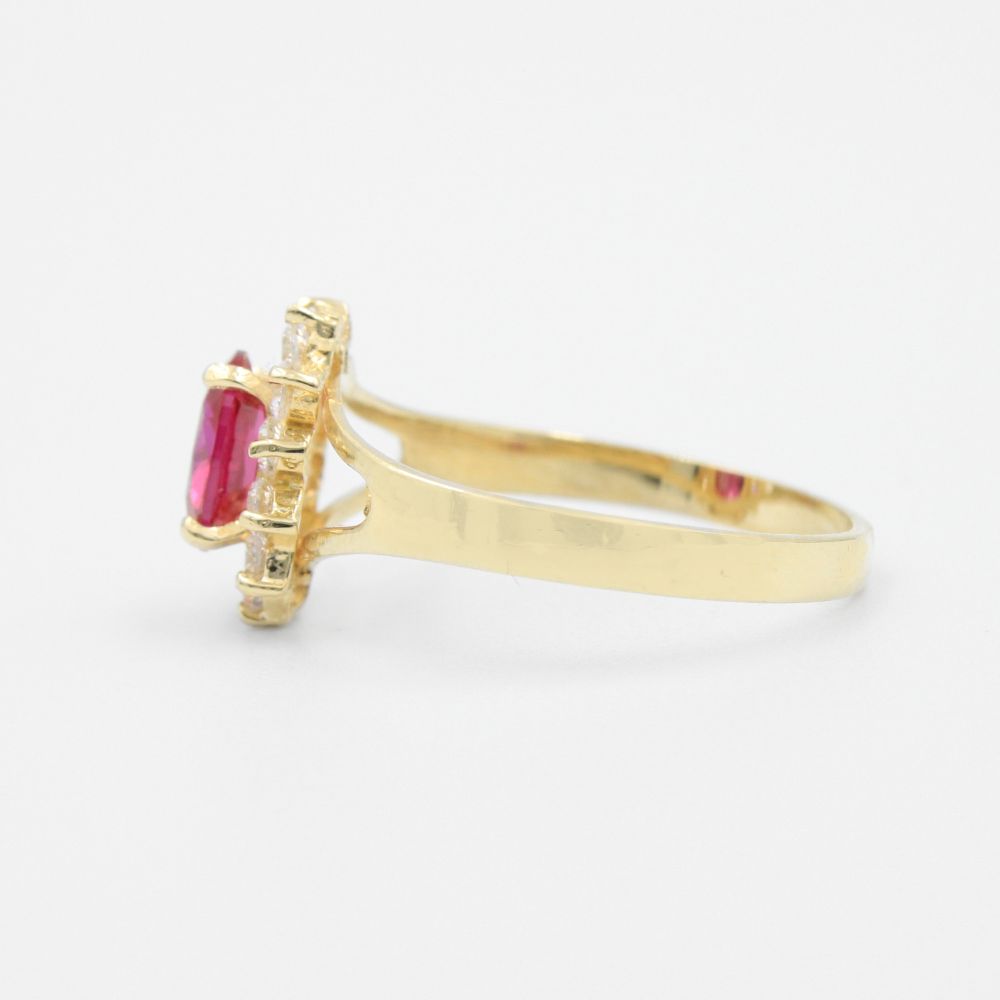 Anillo de Oro 14k Flor con Zirconia Color Rojo mod. 9182
