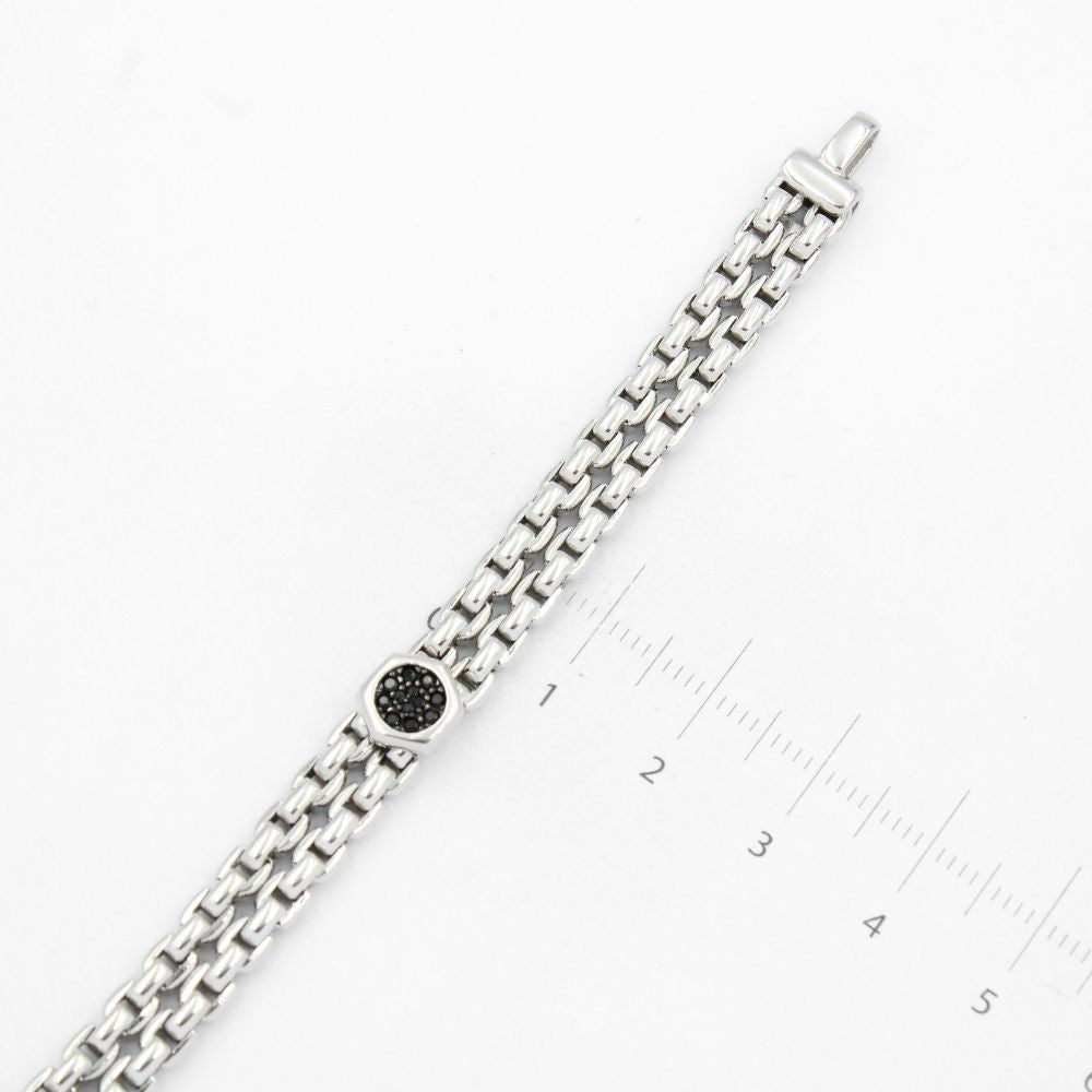 Pulsera de Oro 14k de Tejido Hueco con Eslabones Hexágono con Zirconias Oscuras mod. 8666