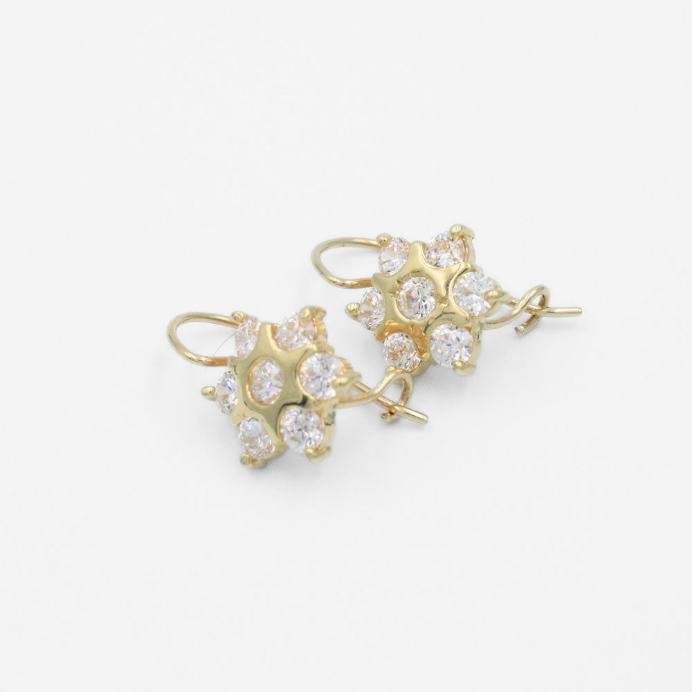 Arete con Broche Arillo de Oro 14k con Diseño Estrella Incrustado con Zirconias Blanca Brillante mod. 9762