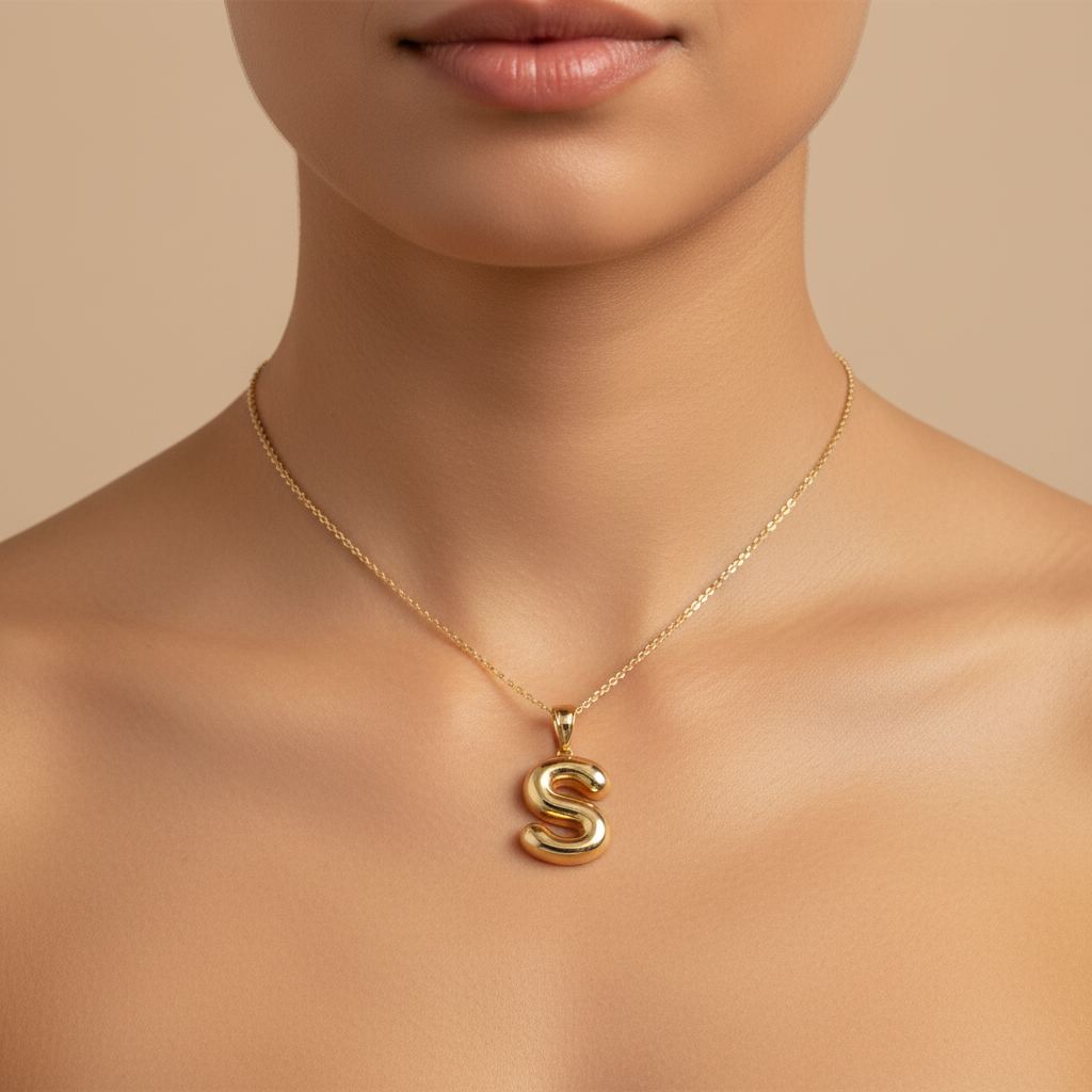 Dije de Oro 14k Modelo de Inicial S de Diseño Inflado y Brillante mod. 10089