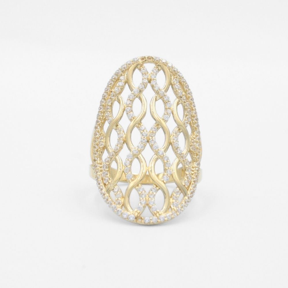 Anillo de Oro 14k Estilo Elegante de Red con Incrustación de Zirconias mod. 9582