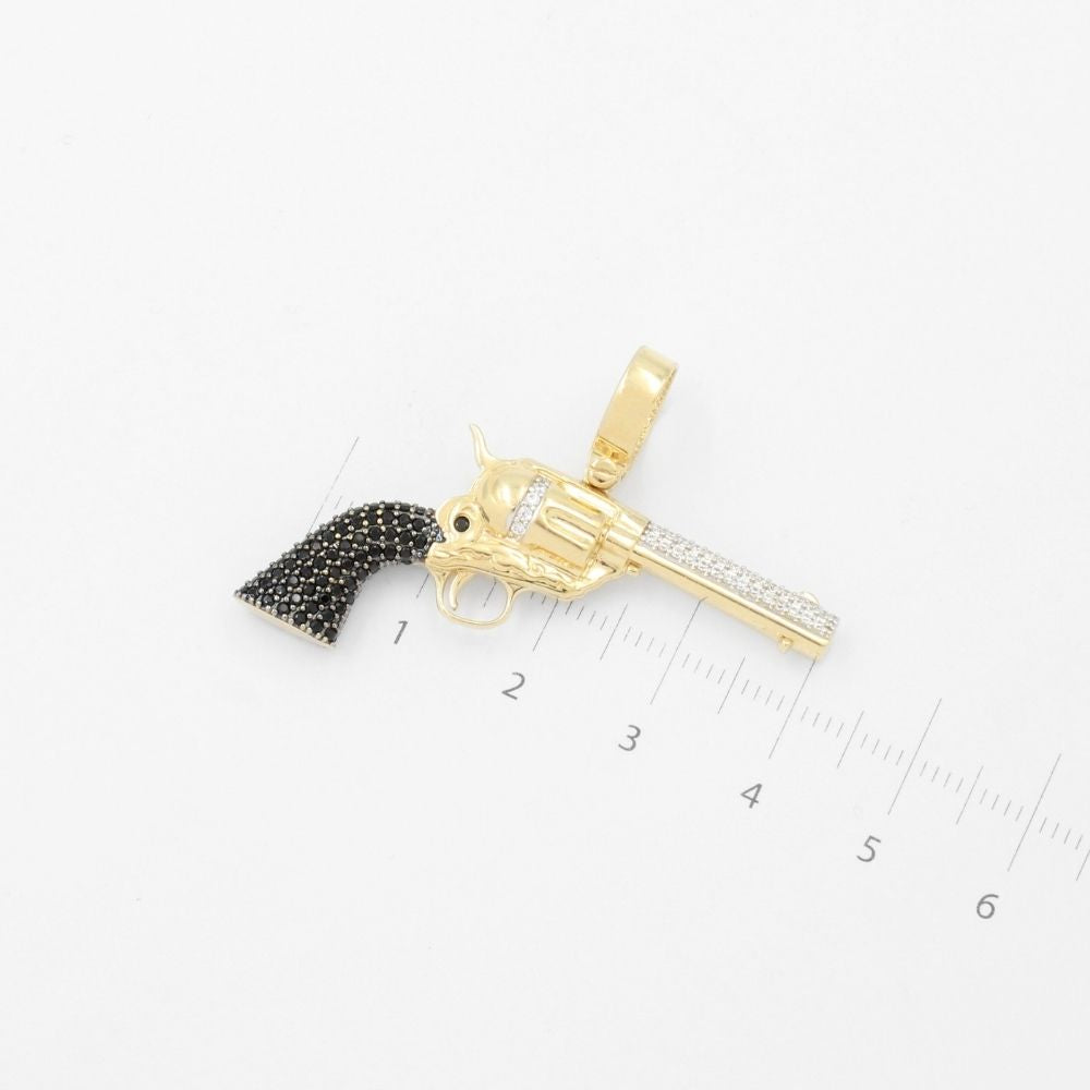 Dije de Oro 14k Diseño de Revolver Incrustado de Zirconias mod. 9473