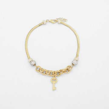 Pulsera de Oro 14k Diseño Especial con Esferas de Zirconia y Charm de Llave Brillante mod. 9689