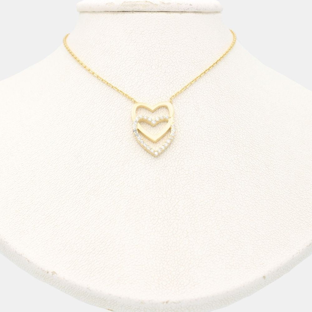 Gargantilla de Oro 14k con Doble Corazón Detallado con Zirconias mod. 9334