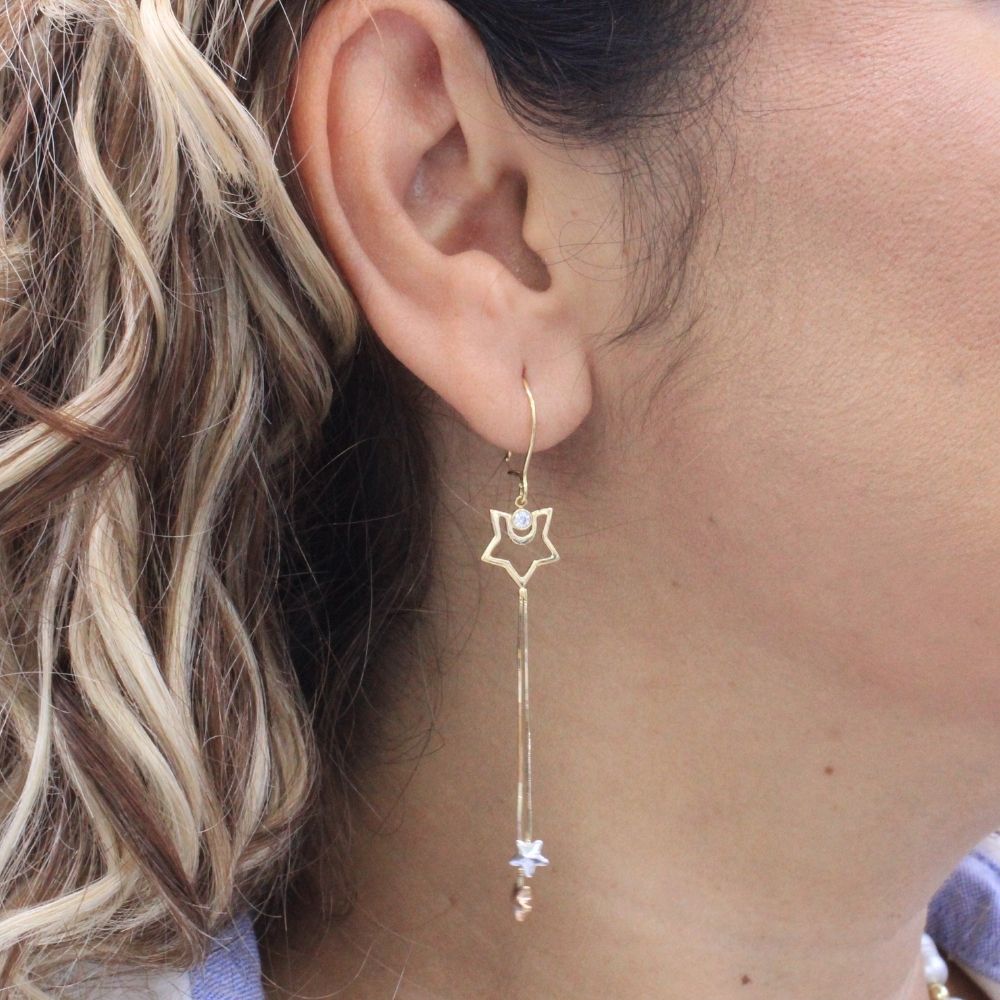 Arete Largo de Oro 14k Diseño con Estrellas mod. 0877