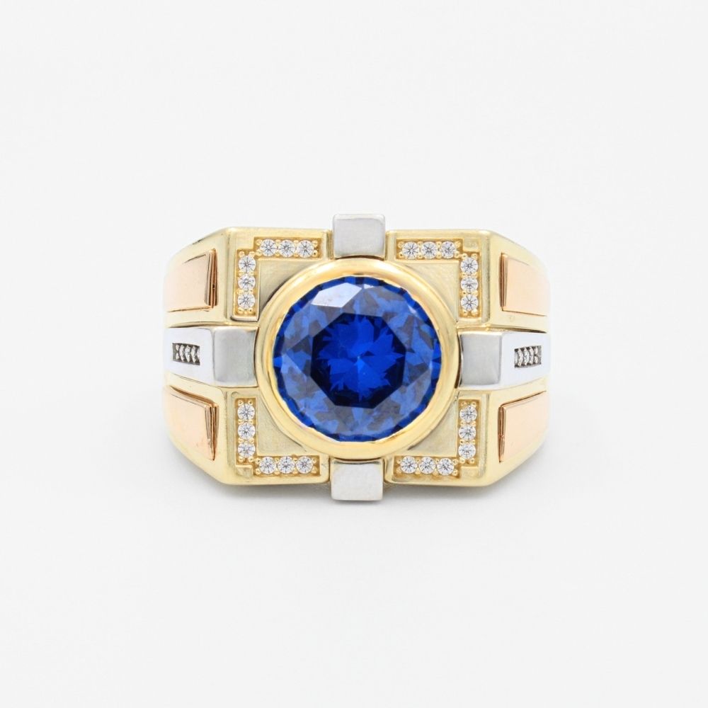Anillo de Oro 14k Diseño Brillante con Zirconia Color Azul Zafiro mod. 9451