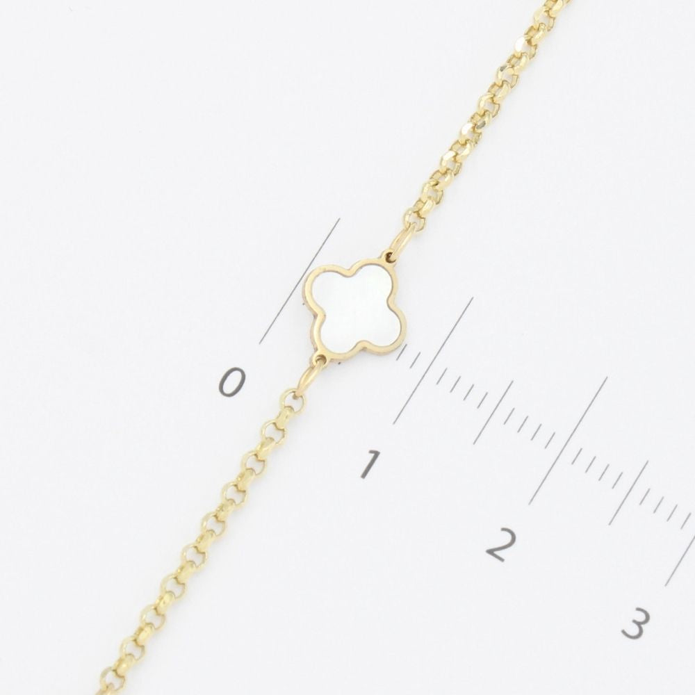 Pulsera de Oro 14k Diseño de Trébol Incrustado con Perla y Eslabones Diamantados Huecos mod. 9319