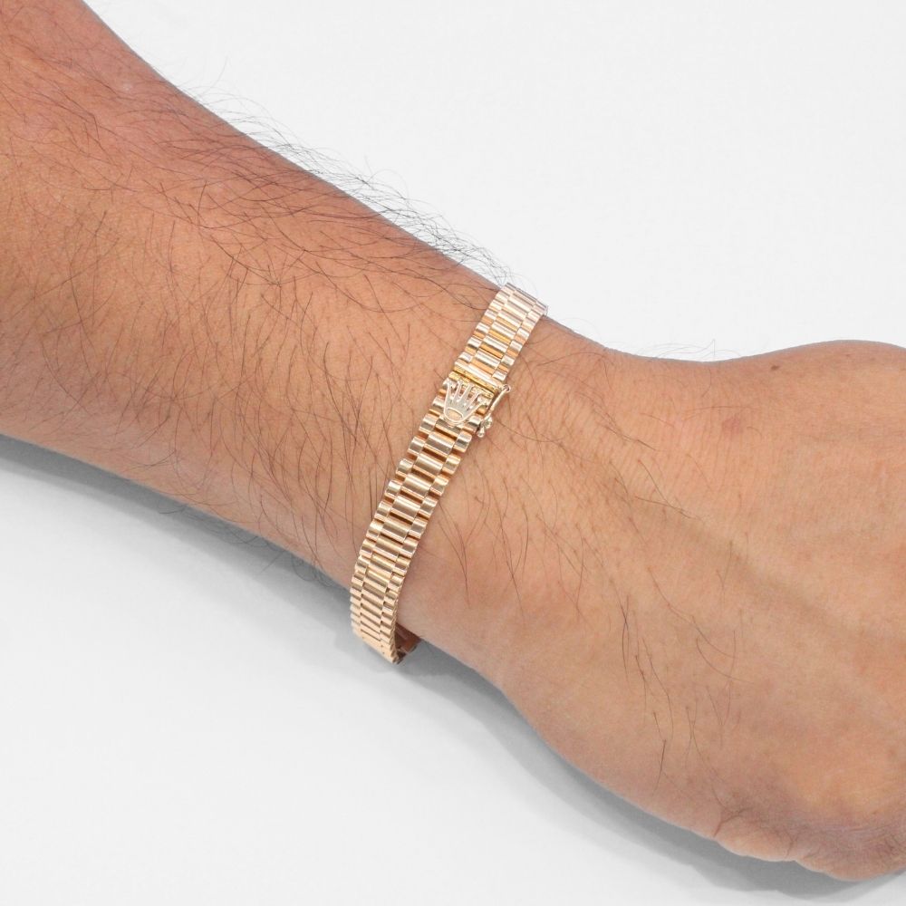 Pulsera de Oro 14k Tejido Hueco de Ensamblado Fino Detallado con Corona mod. 9801