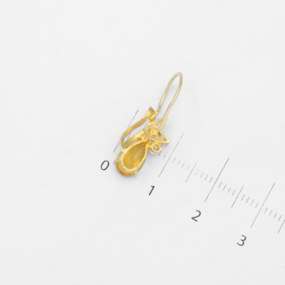 Arete con Broche Arillo de Oro 14k Diseño Elegante con Calado Especial y Zirconia Color Ambar mod. 9769