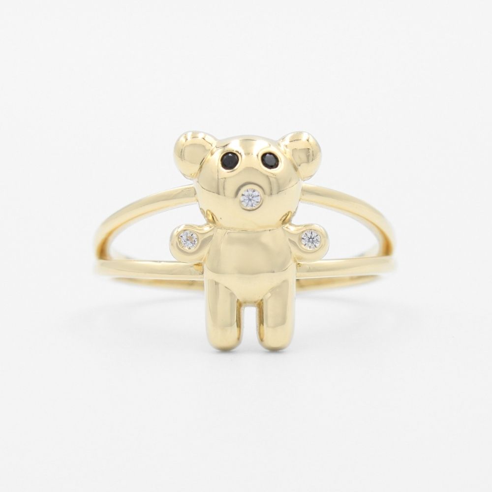Anillo de Oro 14k de Colección Osito de Diseño Brillante Detallado con Zirconias mod. 9609