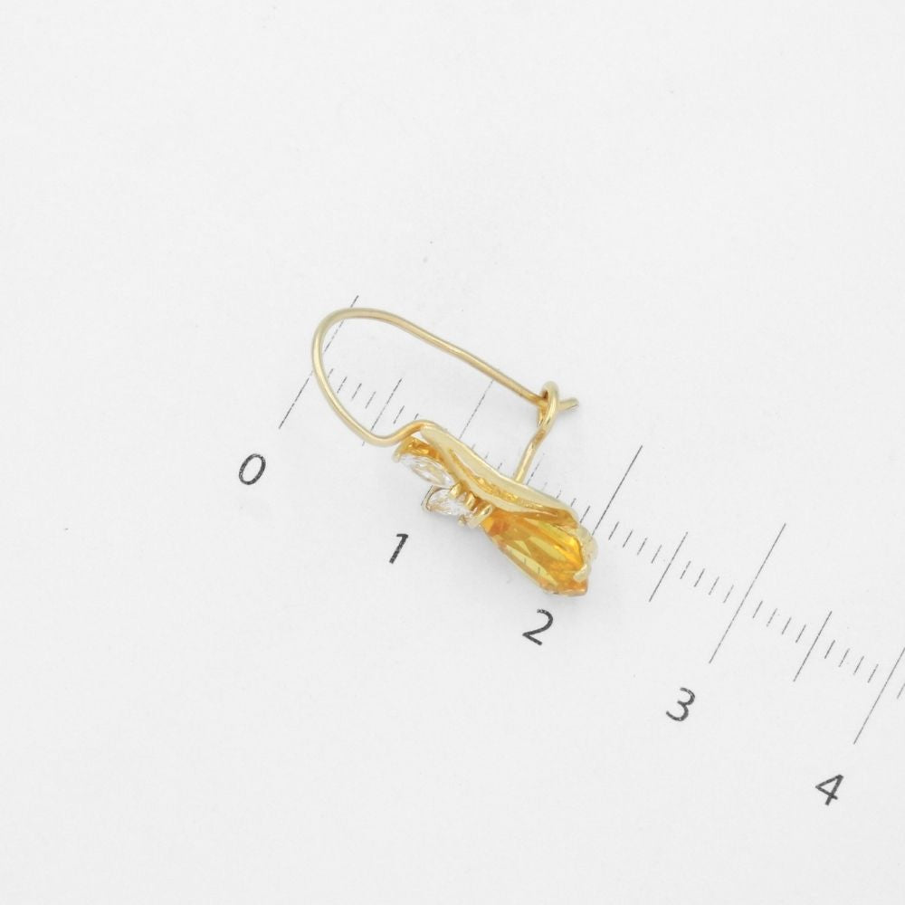 Arete con Broche Arillo de Oro 14k Diseño Elegante con Calado Especial y Zirconia Color Ambar mod. 9769