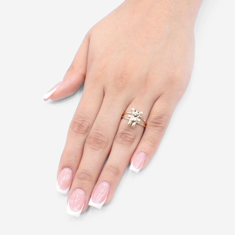 Anillo de Oro 14k de Colección Osito de Diseño Brillante Detallado con Zirconias mod. 9609