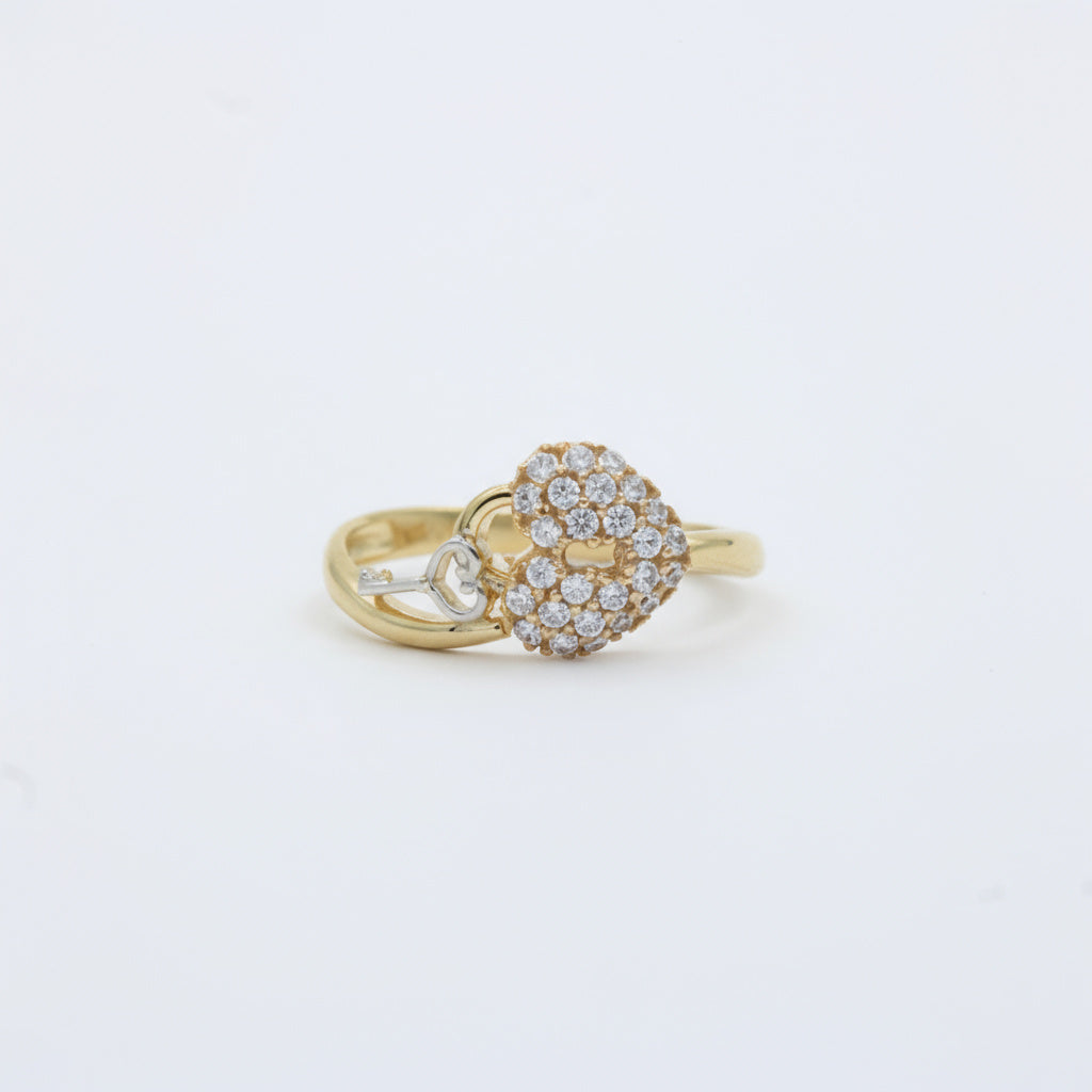Anillo de Oro 14k Candado de Corazón con Zirconias mod. 10012