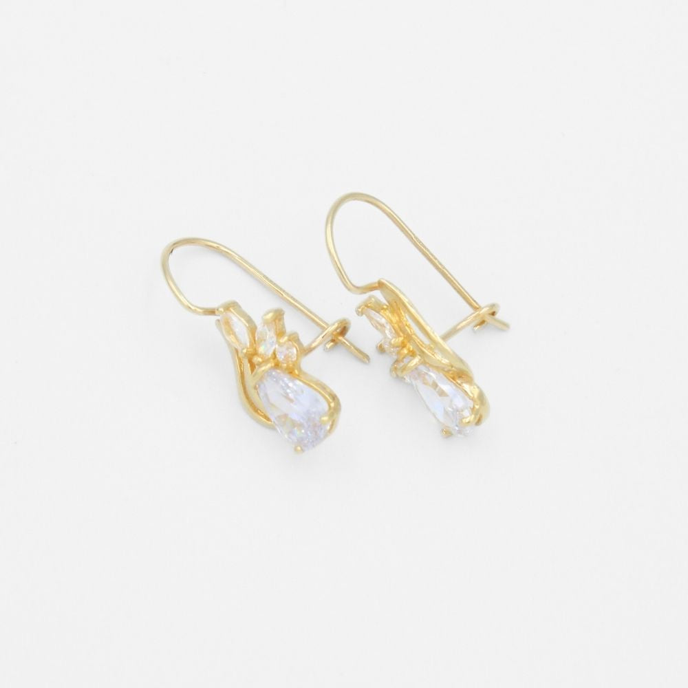 Arete con Broche Arillo de Oro 14k Diseño Elegante con Calado Especial y Zirconia Brillante mod. 9769