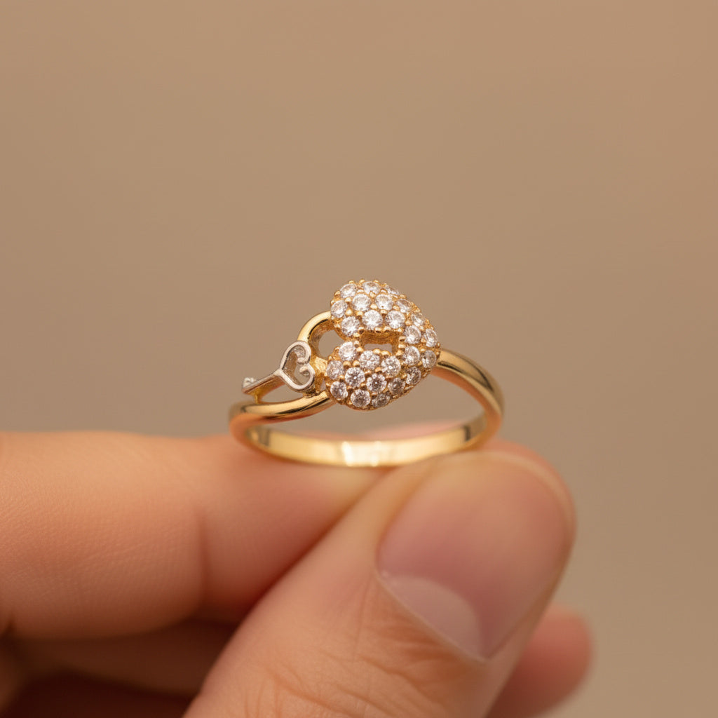 Anillo de Oro 14k Candado de Corazón con Zirconias mod. 10012