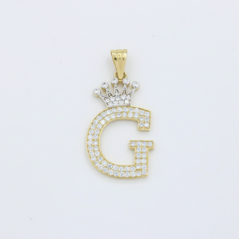 Dije de Oro 14k con Diseño de Inicial G Incrustada con Zirconias mod. 10109