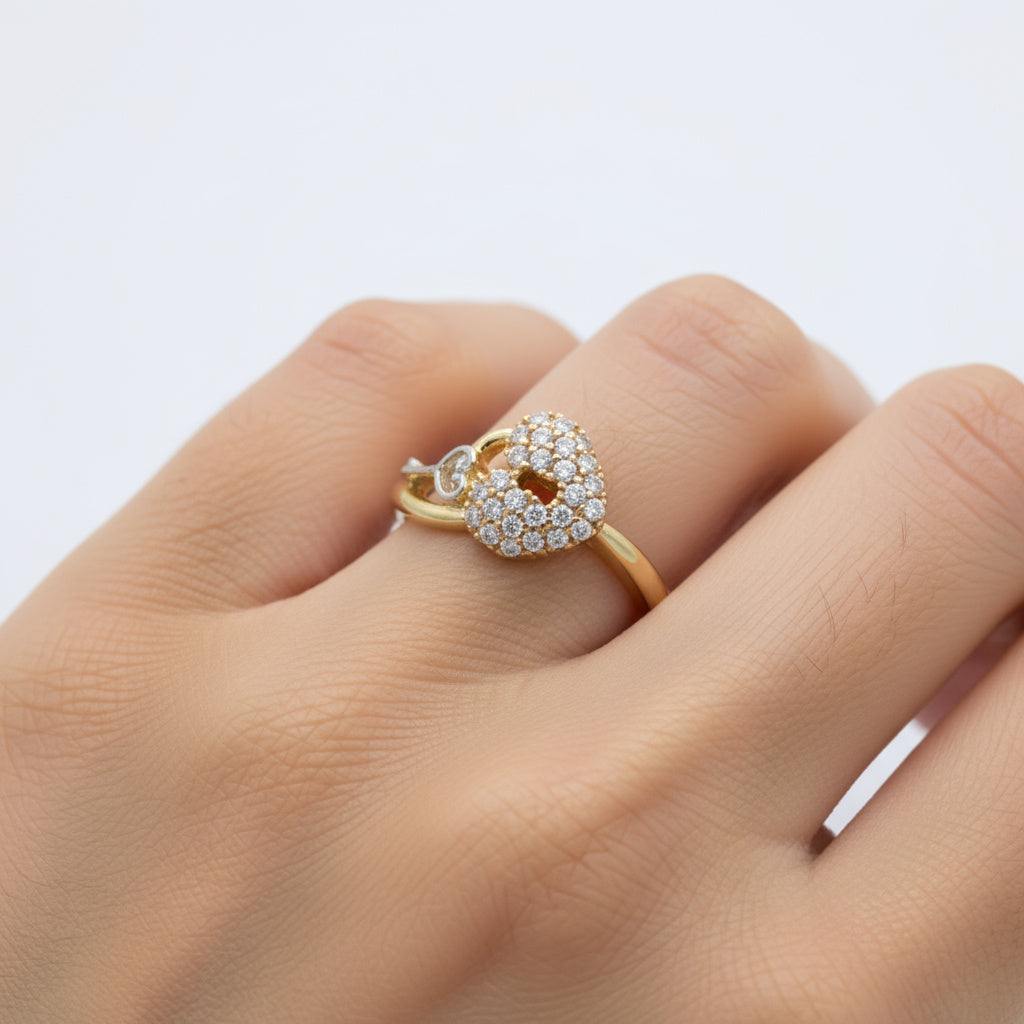 Anillo de Oro 14k Candado de Corazón con Zirconias mod. 10012