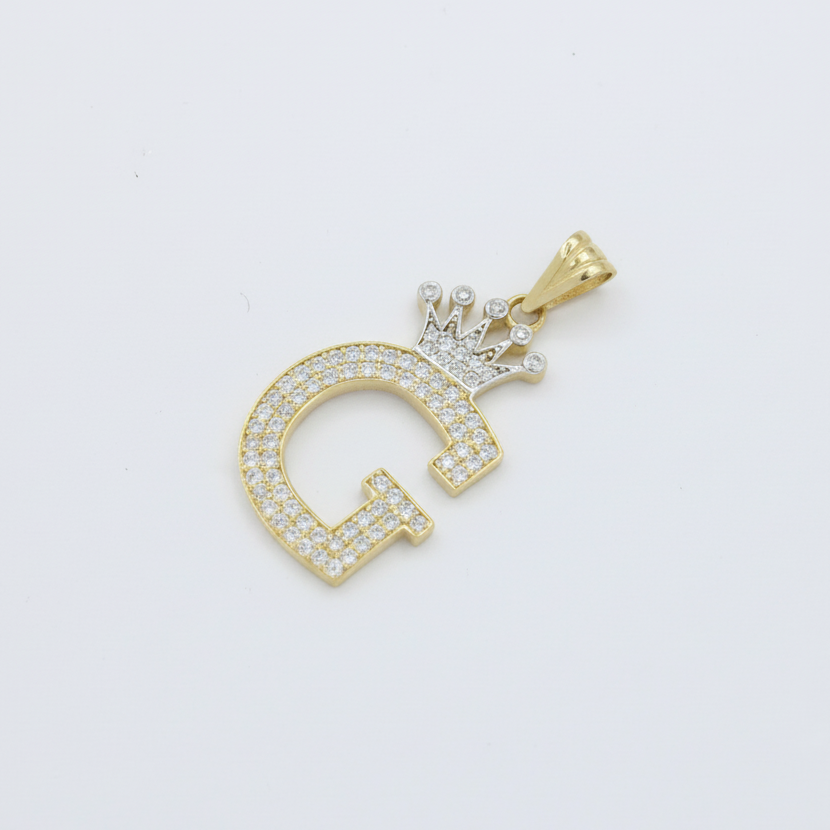 Dije de Oro 14k con Diseño de Inicial G Incrustada con Zirconias mod. 10109