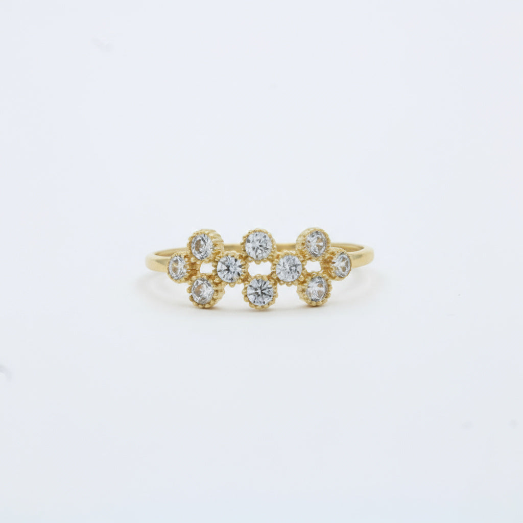 Anillo de Oro 14k Triada de Flores de Zirconia Fina mod. 10013