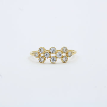 Anillo de Oro 14k Triada de Flores de Zirconia Fina mod. 10013
