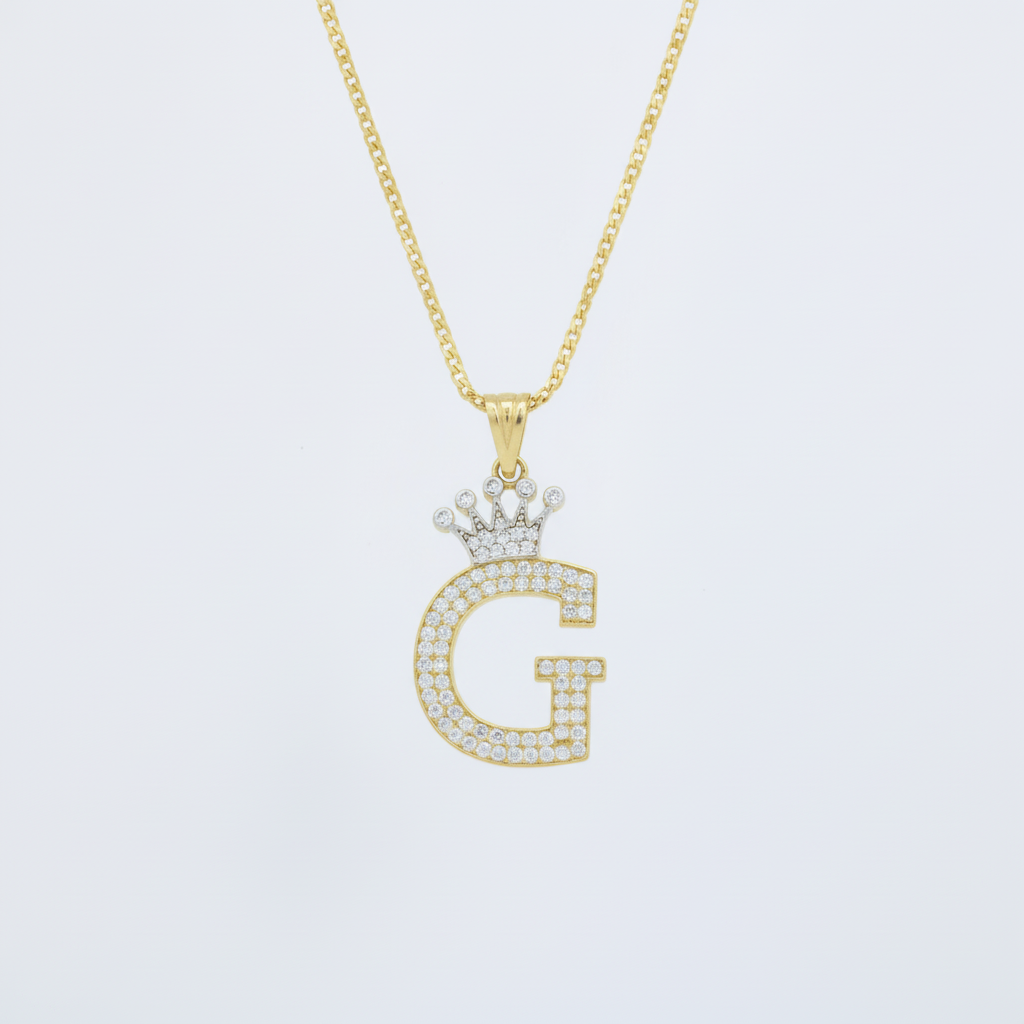 Dije de Oro 14k con Diseño de Inicial G Incrustada con Zirconias mod. 10109