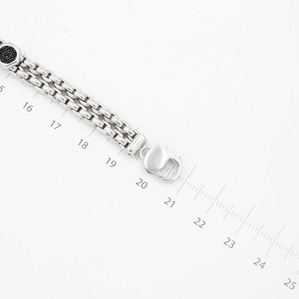 Pulsera de Oro 14k de Tejido Hueco con Eslabones Hexágono con Zirconias Oscuras mod. 8666