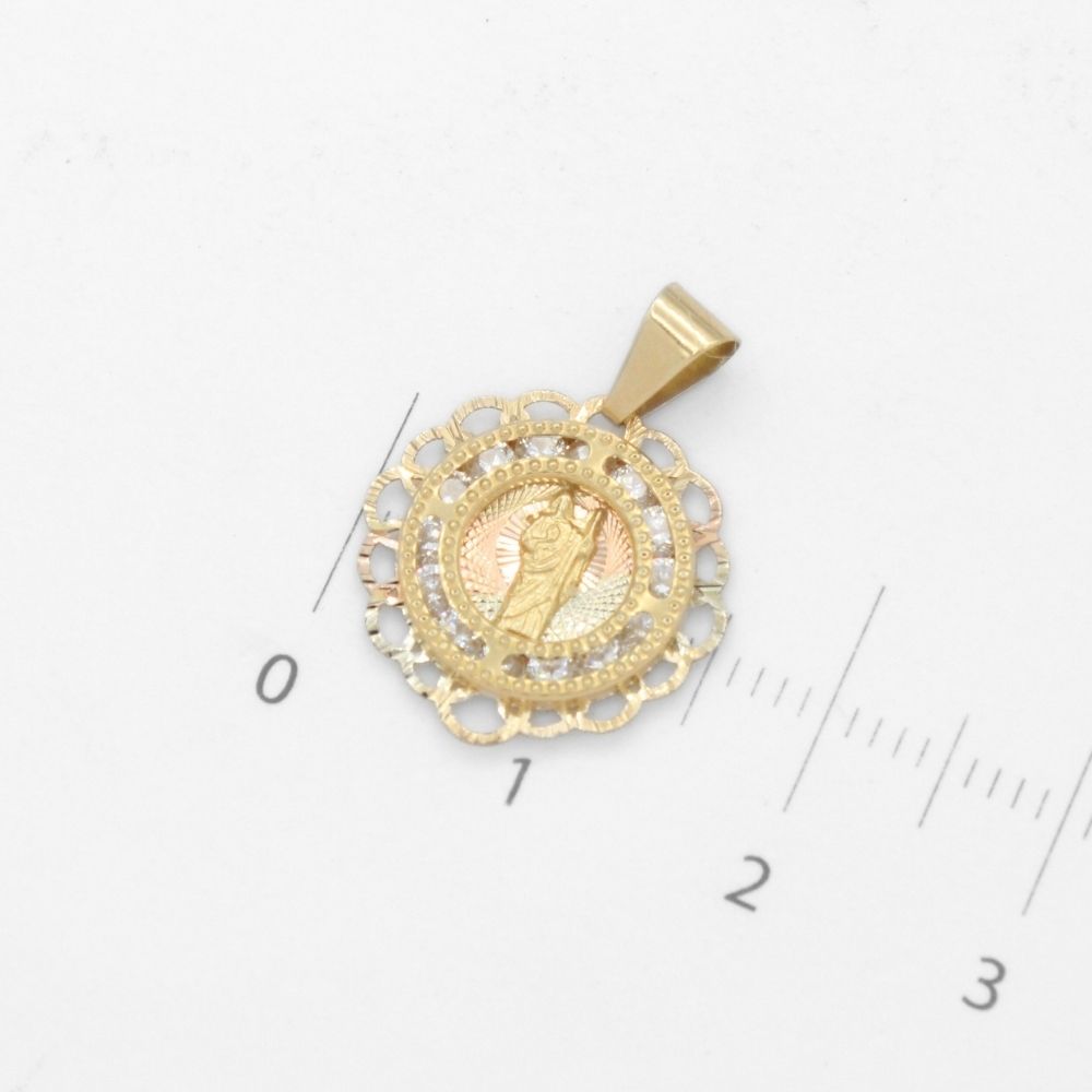 Medalla de Oro 14k San Judas en Diseño Diamantado con Zirconias Brillantes mod. 9845
