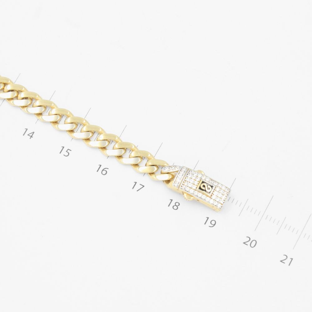 Esclava de oro 14k Tejido Barbado Hueco con Placa y Broche Incrustado con Zirconias Finas mod. 8222