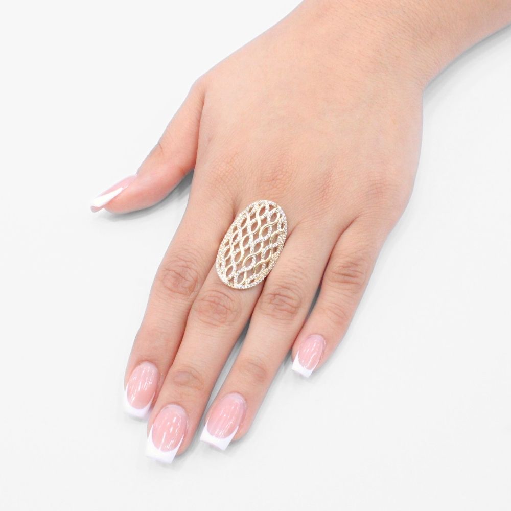Anillo de Oro 14k Estilo Elegante de Red con Incrustación de Zirconias mod. 9582