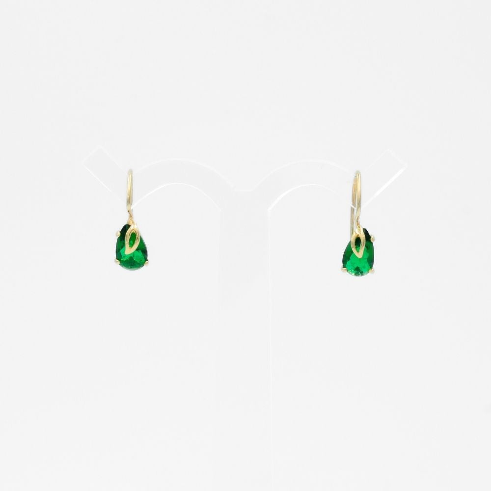 Arete con Broche Arillo de Oro 14k Gota de Zirconia Color Verde Esmeralda mod. 9766