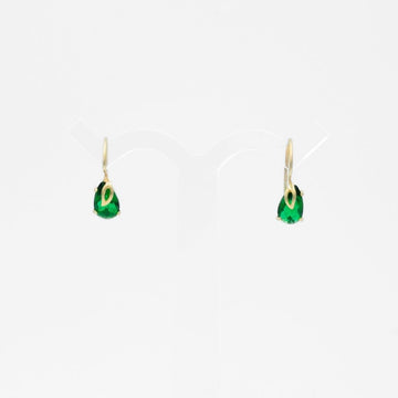 Arete con Broche Arillo de Oro 14k Gota de Zirconia Color Verde Esmeralda mod. 9766