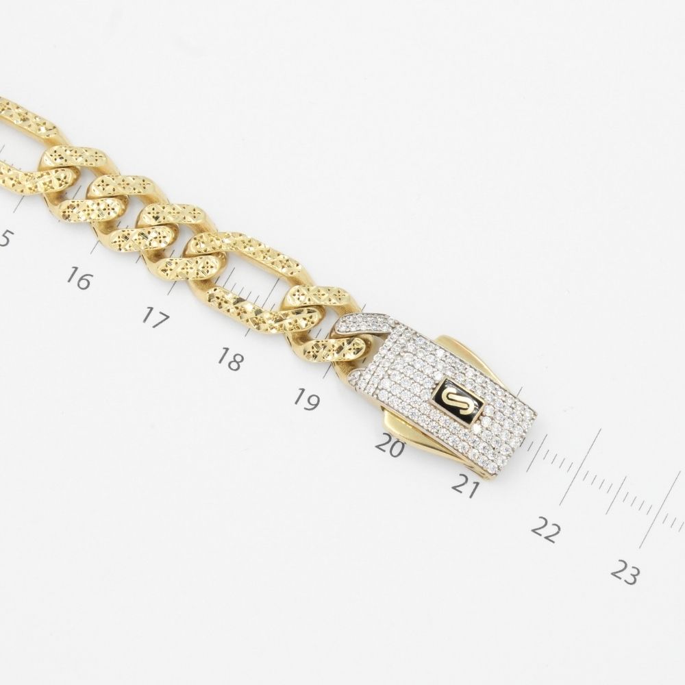 Pulsera Mónaco Chain 14k Modelo Figaro Flex Hueco con Broche Pavé mod. 8883