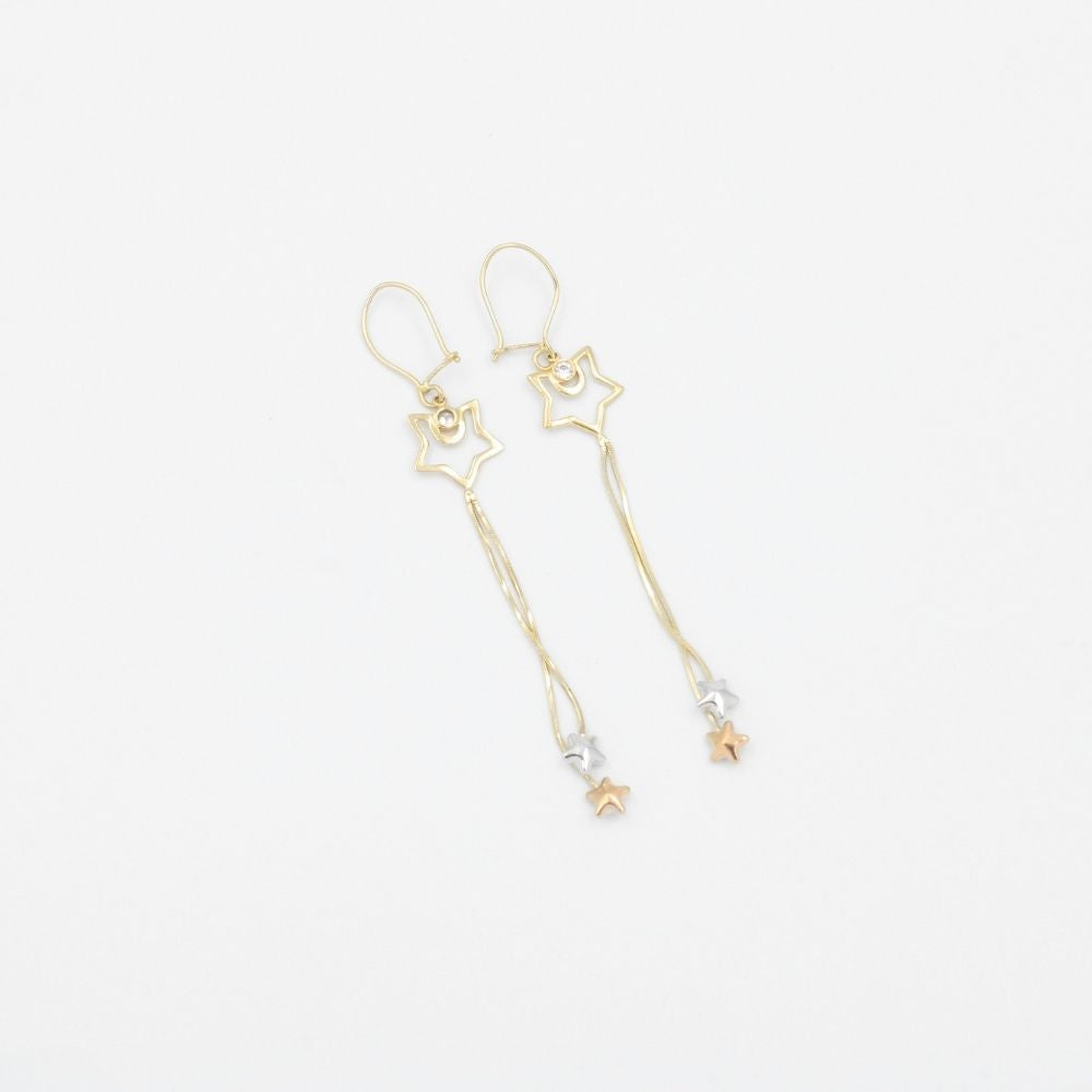 Arete Largo de Oro 14k Diseño con Estrellas mod. 0877