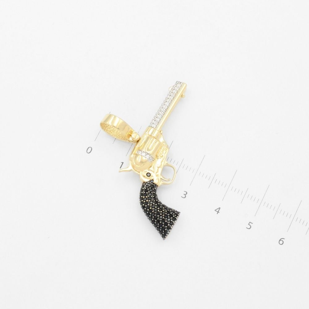 Dije de Oro 14k Diseño de Revolver Incrustado de Zirconias mod. 9473