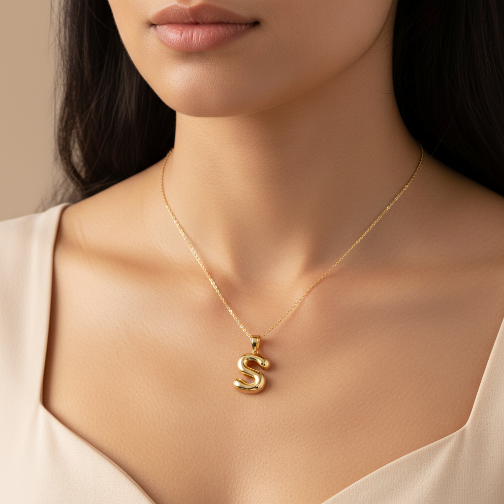 Dije de Oro 14k Modelo de Inicial S de Diseño Inflado y Brillante mod. 10089