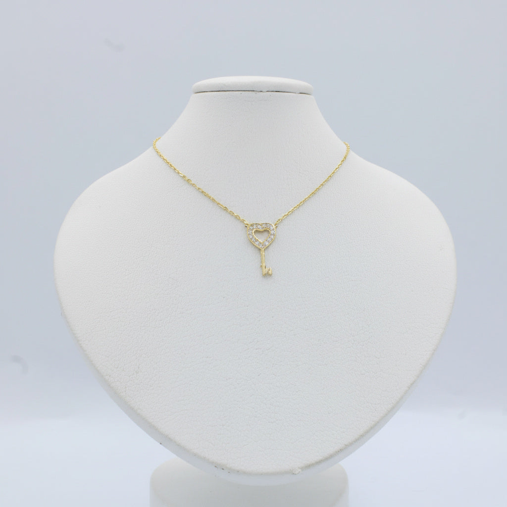 Gargantilla de Oro 14k Llave de Corazón con Zirconias Finas mod. 10067