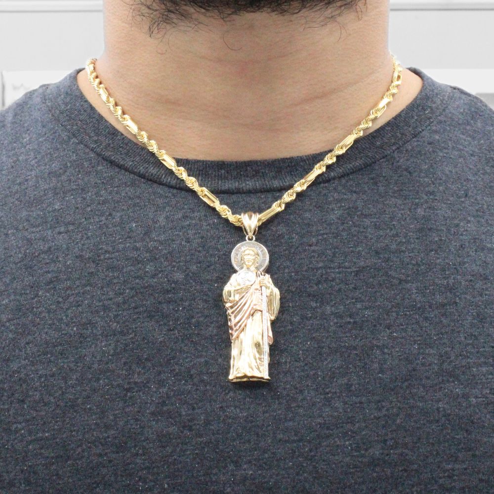 Dije de Oro 14k San Judas Hueco con Aura de Zirconias Baguette mod. 7867
