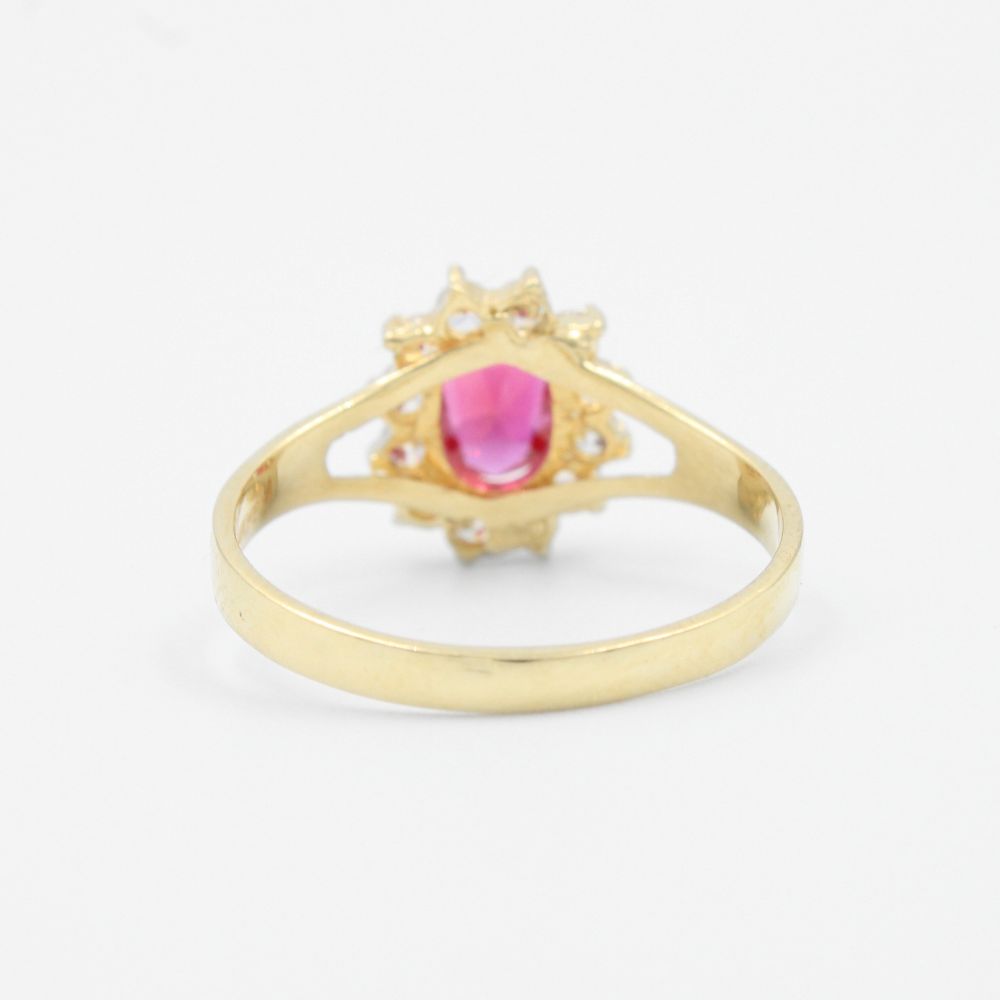 Anillo de Oro 14k Flor con Zirconia Color Rojo mod. 9182