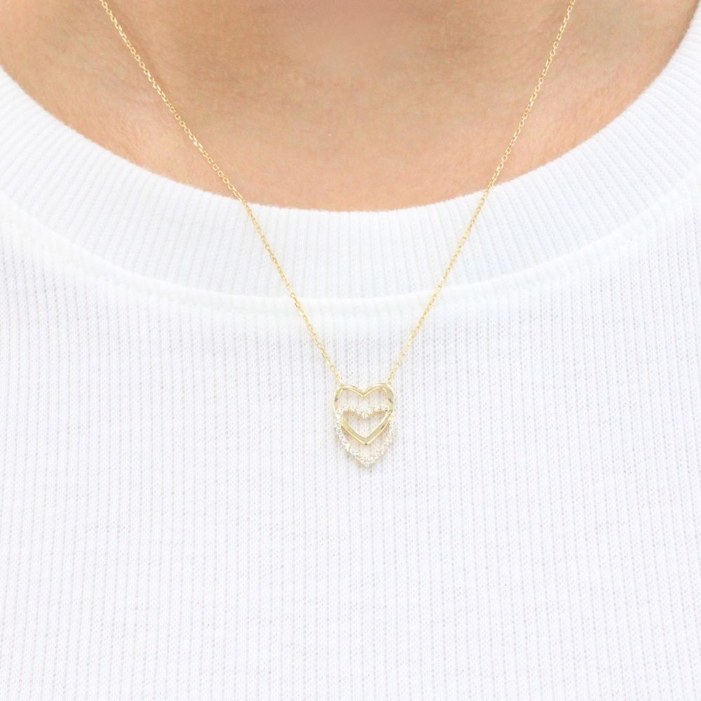Gargantilla de Oro 14k con Doble Corazón Detallado con Zirconias mod. 9334