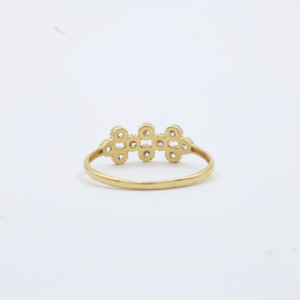 Anillo de Oro 14k Triada de Flores de Zirconia Fina mod. 10013