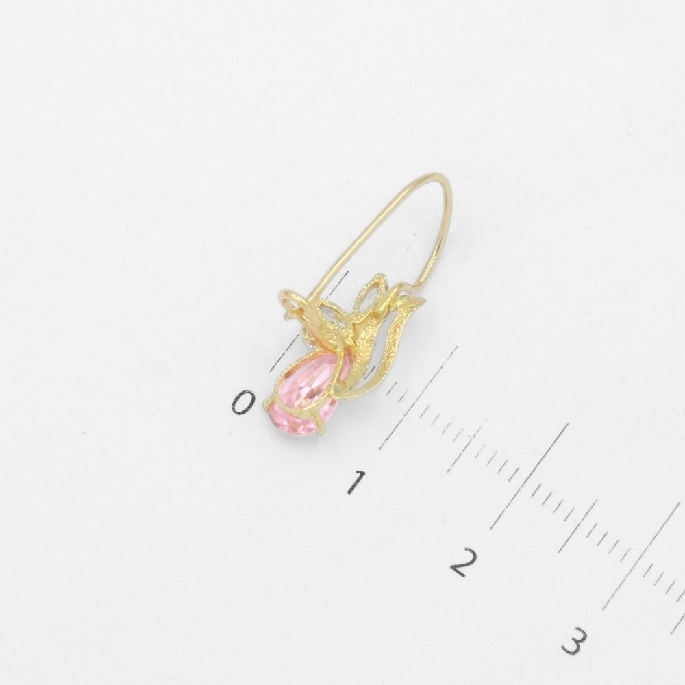 Arete con Broche Arillo de Oro 14k Diseño Elegante con Calado Especial y Zirconia Color Rosa mod. 9769