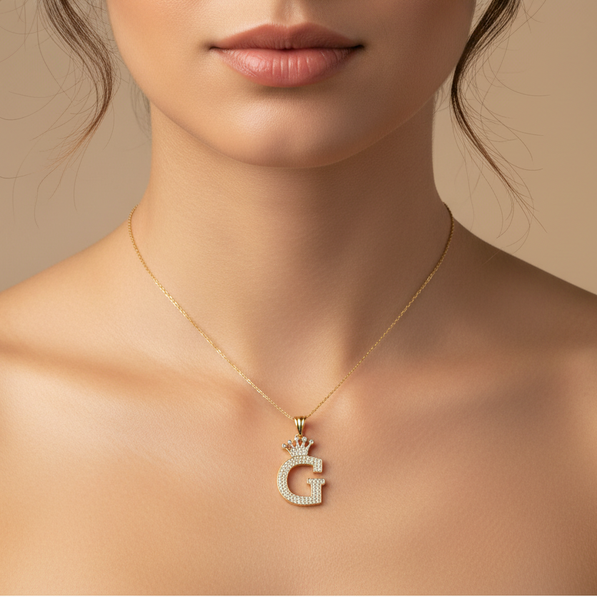 Dije de Oro 14k con Diseño de Inicial G Incrustada con Zirconias mod. 10109