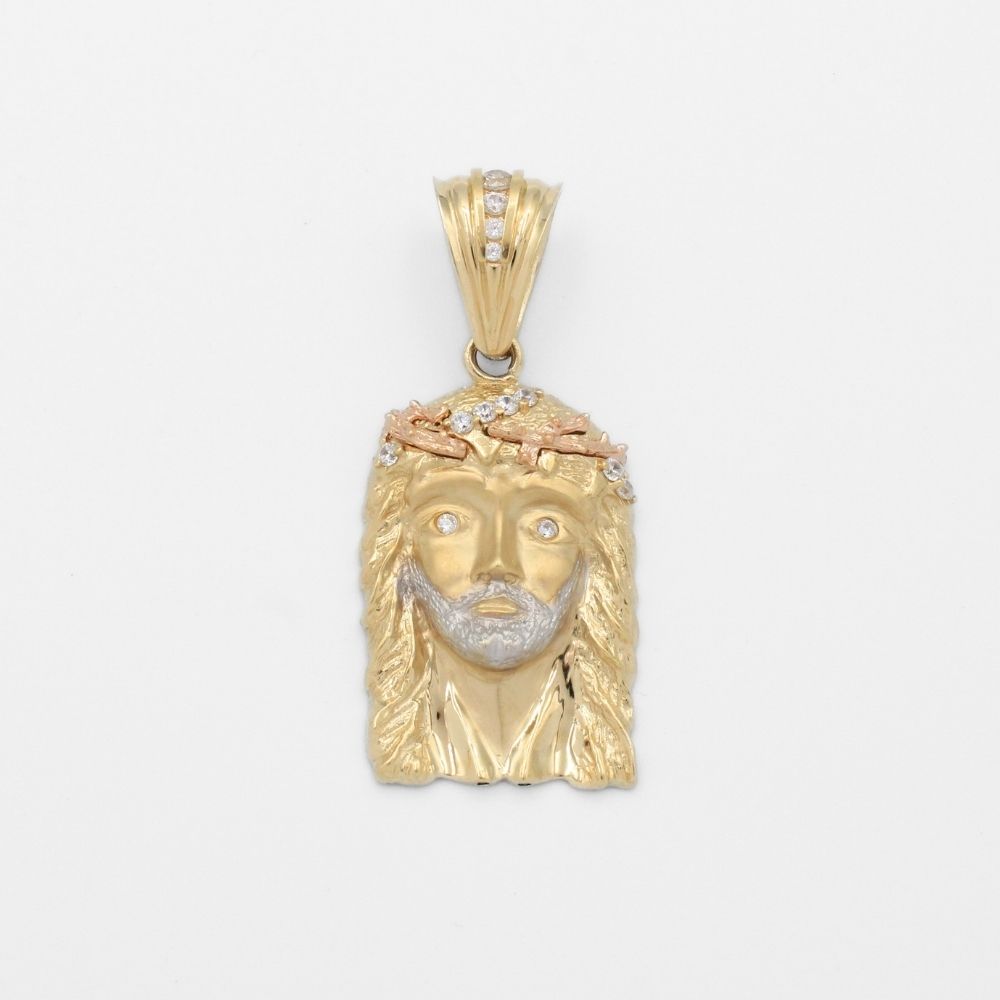 Dije de Oro 14k con Rostro de Jesucristo y Corona Incrustado de Zirconias mod. 9861