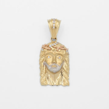 Dije de Oro 14k con Rostro de Jesucristo y Corona Incrustado de Zirconias mod. 9861