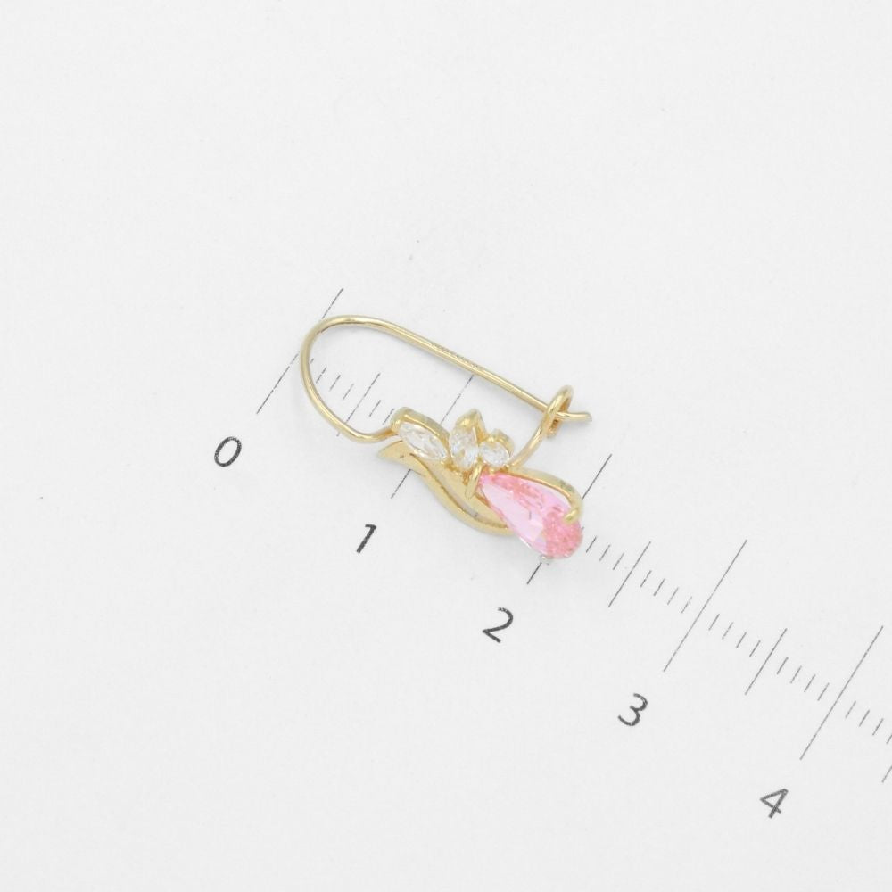 Arete con Broche Arillo de Oro 14k Diseño Elegante con Calado Especial y Zirconia Color Rosa mod. 9769