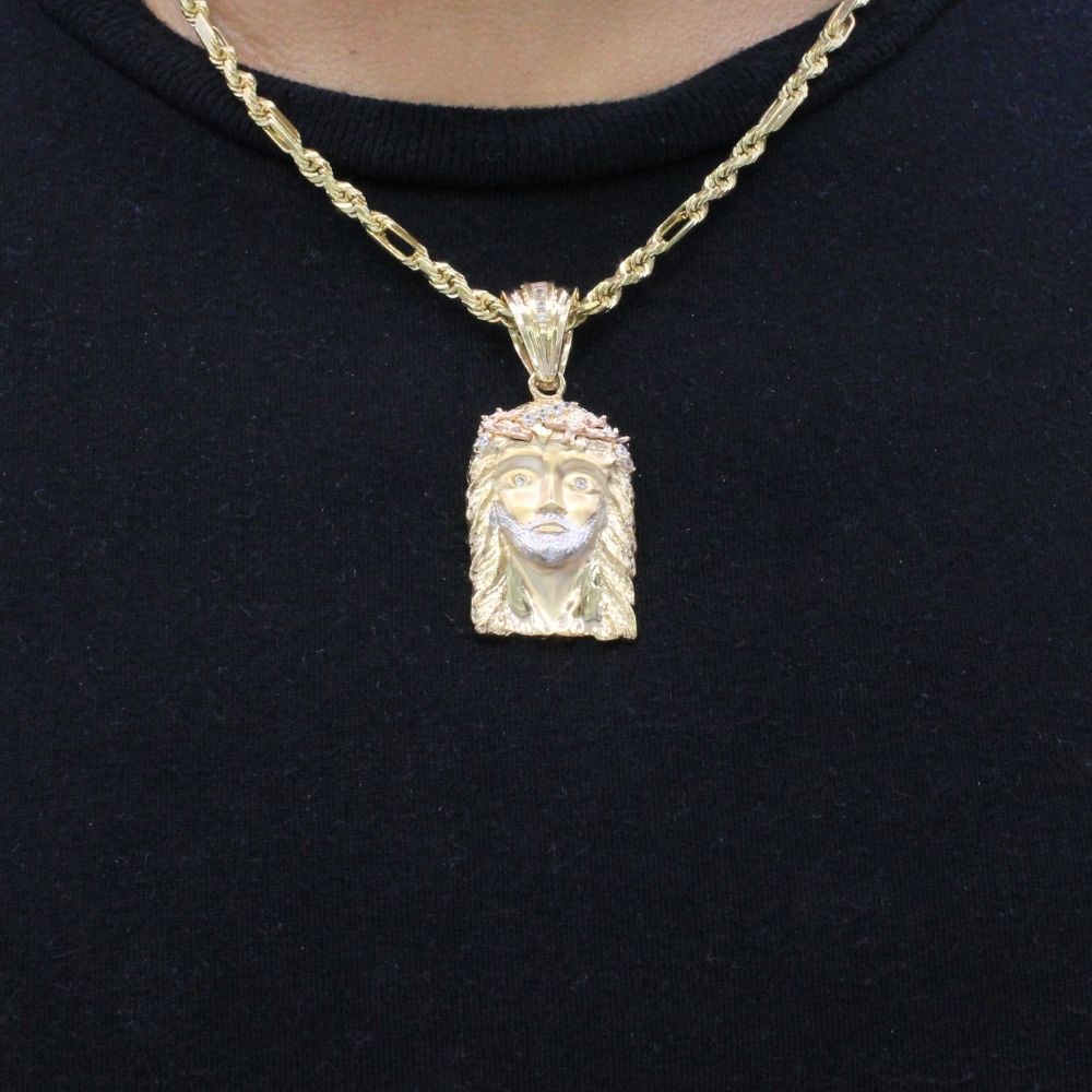 Dije de Oro 14k con Rostro de Jesucristo y Corona Incrustado de Zirconias mod. 9861