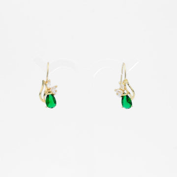 Arete con Broche Arillo de Oro 14k Diseño Elegante con Calado Especial y Zirconia Color Verde Esmeralda mod. 9769